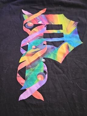 Primitive Black Tee with Rainbow Outline Logo and Planet Motif